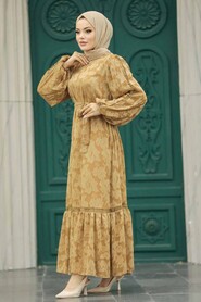  Brown Islamic Clothing Dress 13541KH - 1