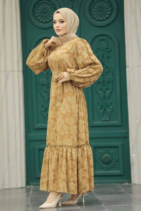  Brown Islamic Clothing Dress 13541KH - NEVA STYLE