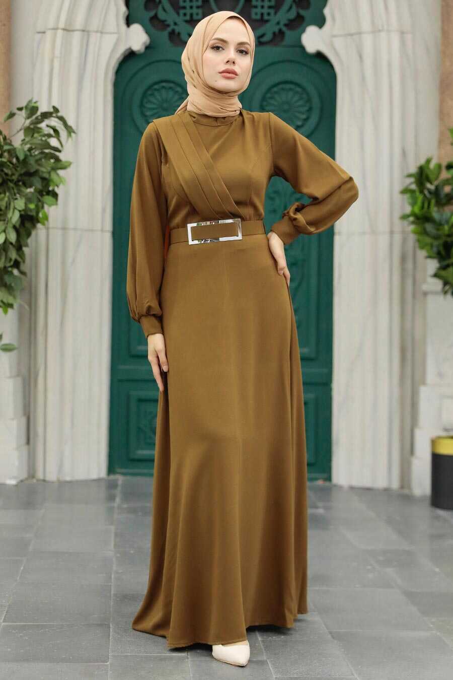 Neva Style - Brown Islamic Clothing Dress 3425KH