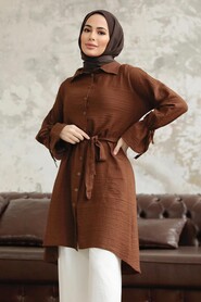  Brown Islamic Clothing Shirt 11261KH - 1