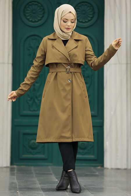  Brown Islamic Clothing Trench Coat 59371KH - NEVA STYLE