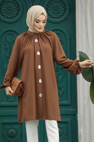  Brown Islamic Clothing Tunic 1117KH - 3