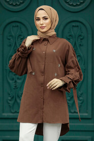  Brown Islamic Clothing Tunic 603KH - 1