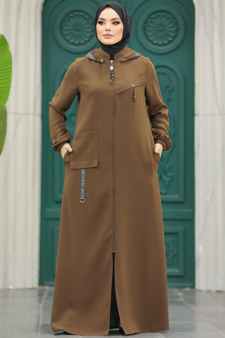  Brown Islamic Clothing Turkish Abaya 5307KH - NEVA STYLE