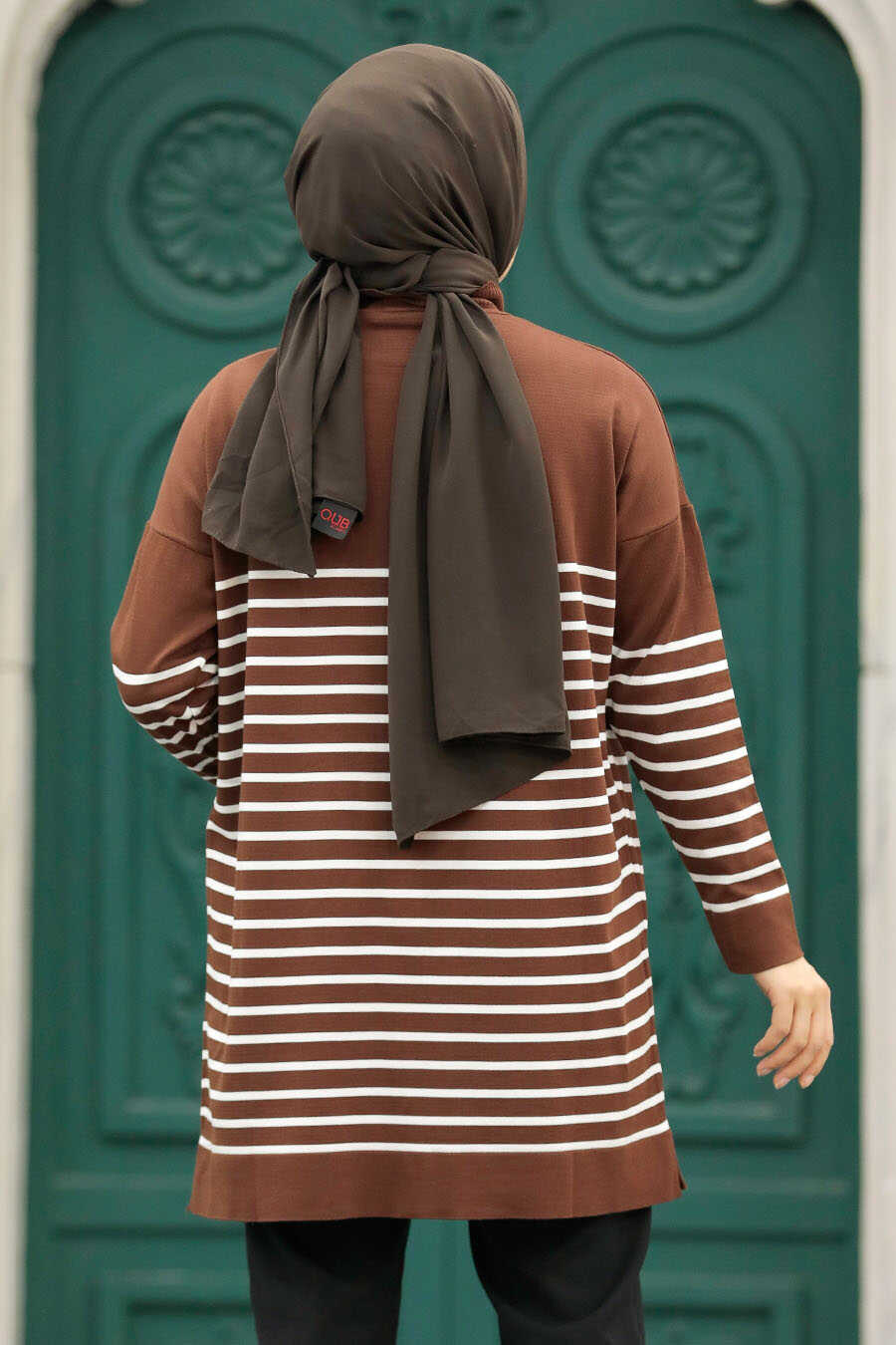 Neva Style - Brown Knitwear Hijab Tunic 10141KH