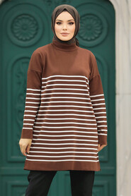 Neva Style - Brown Knitwear Hijab Tunic 10141KH - Thumbnail
