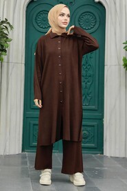 Neva Style - Brown Knitwear Hijab Turkish Dual Suit 34181KH - 1