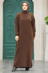 Neva Style - Brown Knitwear Modest Dress 20161KH - Thumbnail