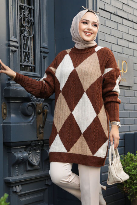  Brown Knitwear Muslim Jumper 8228KH - NEVA STYLE