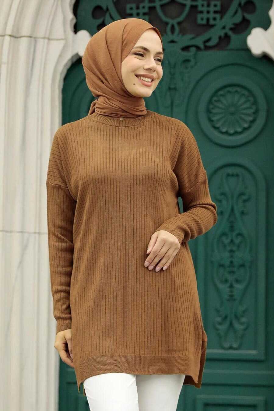 Neva Style - Brown Knitwear Muslim Tunic 20132KH