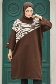 Neva Style - Brown Knitwear Muslim Tunic 20651KH - Thumbnail