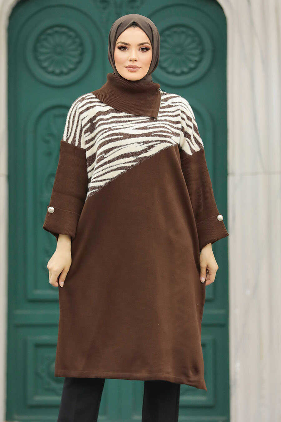 Neva Style - Brown Knitwear Muslim Tunic 20651KH