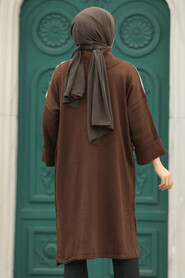 Neva Style - Brown Knitwear Muslim Tunic 20651KH - Thumbnail