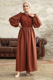  Brown Long Dress for Muslim Ladies 5857KH - 2