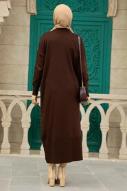 Neva Style - Brown Long Dress for Muslim Ladies Knitwear Dress 3409KH - Thumbnail