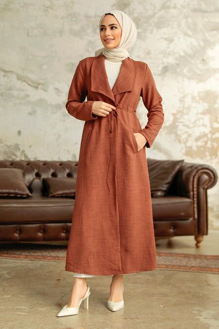  Brown Long Sleeve Coat 11341KH - NEVA STYLE