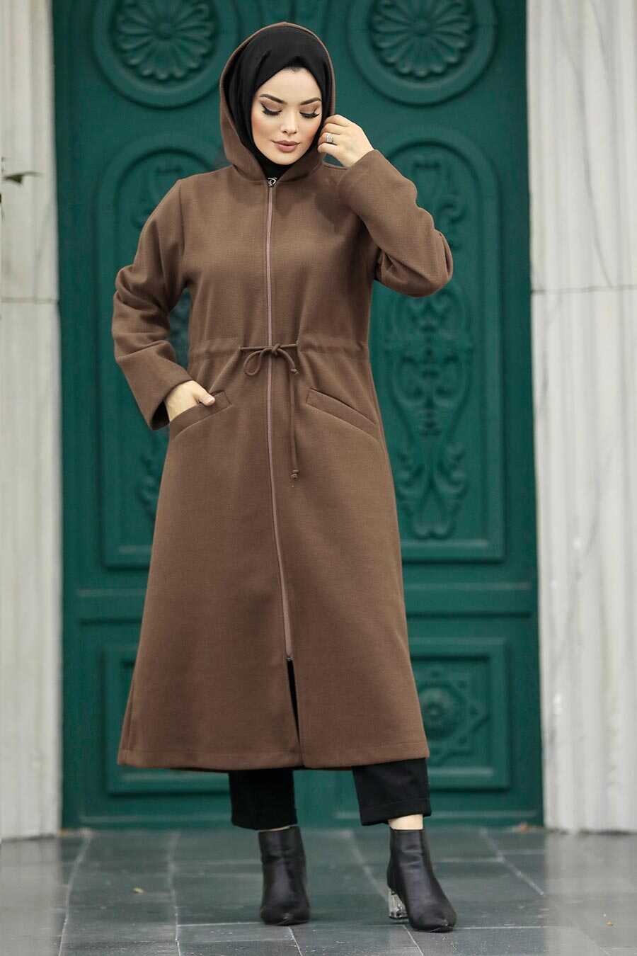 Neva Style - Brown Long Sleeve Coat 5947KH