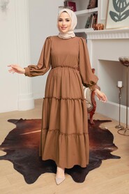  Brown Long Sleeve Dress 30301KH - NEVA STYLE