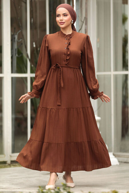 Brown Long Sleeve Dress 617KH - Neva-style.com
