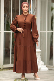  Brown Long Sleeve Dress 617KH - 2