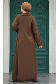  Brown Long Sleeve Turkısh Abaya 20021KH - 4