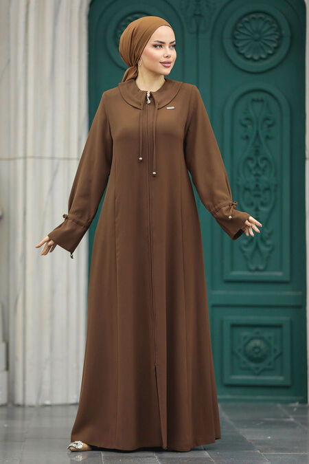  Brown Long Sleeve Turkısh Abaya 20021KH - NEVA STYLE