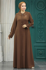  Brown Long Sleeve Turkısh Abaya 20021KH - 2