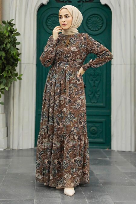  Brown Muslim Dress 3356KH - NEVA STYLE