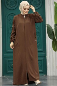 Neva Style - Brown Muslim Turkish Abaya 11070KH - Thumbnail