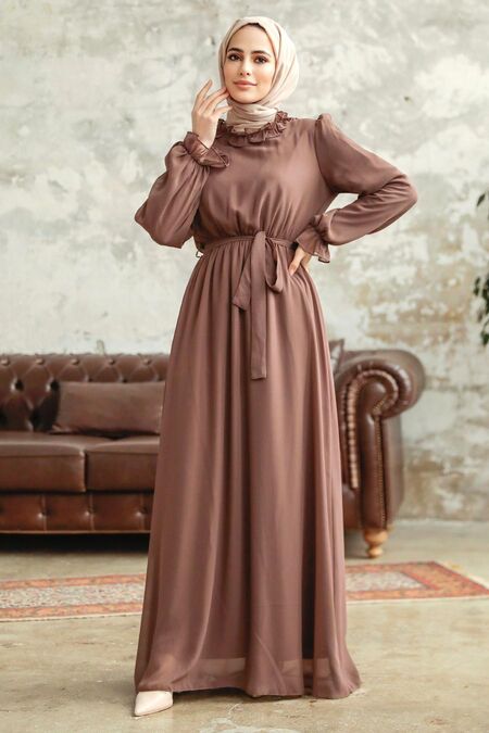  Brown Plus Size Dress 2971KH - NEVA STYLE