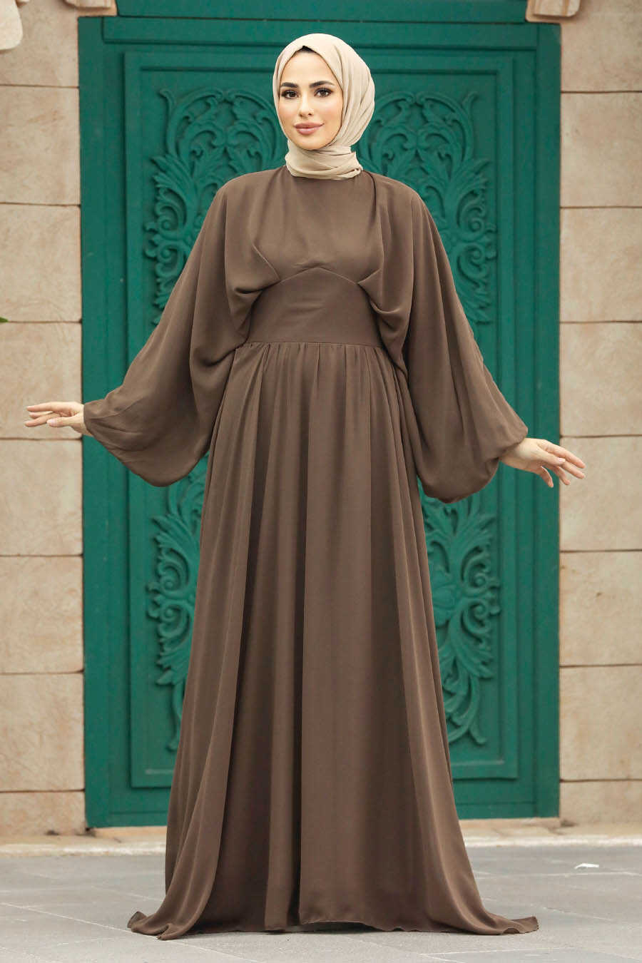 Neva Style - Brown Turkish Hijab Engagement Gown 60681KH