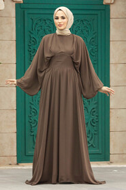 Neva Style - Brown Turkish Hijab Engagement Gown 60681KH - Thumbnail