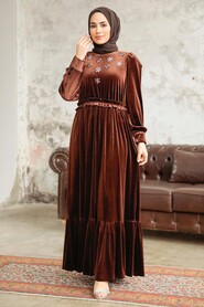  Brown Velvet High Quality Dress 3713KH - 1