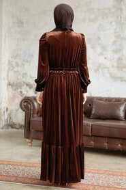  Brown Velvet High Quality Dress 3713KH - 2