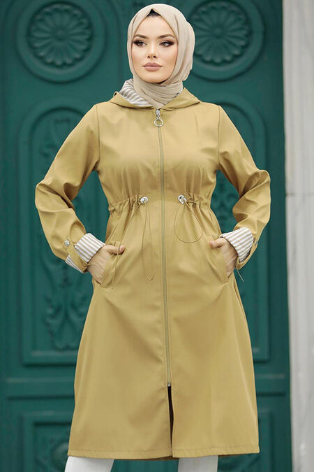  Camel Hijab Turkish Trench Coat 613C - NEVA STYLE