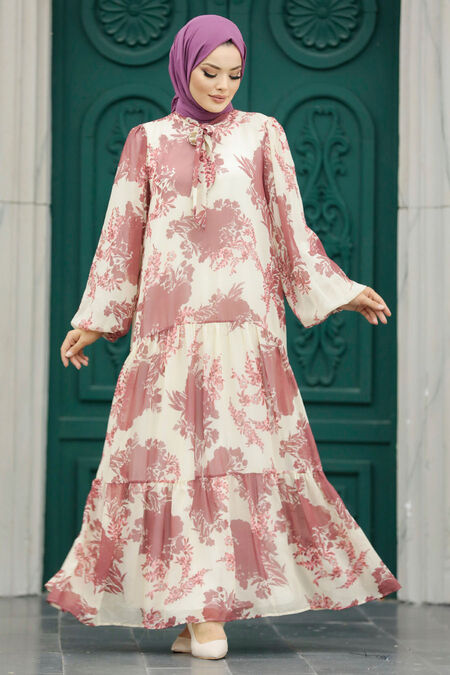  Chocolate Hijab Turkish Dress 18601CK - NEVA STYLE