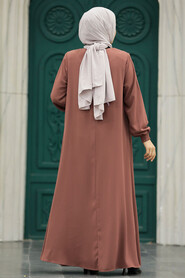  Chocolate Long Turkish Abaya 62536CK - 4