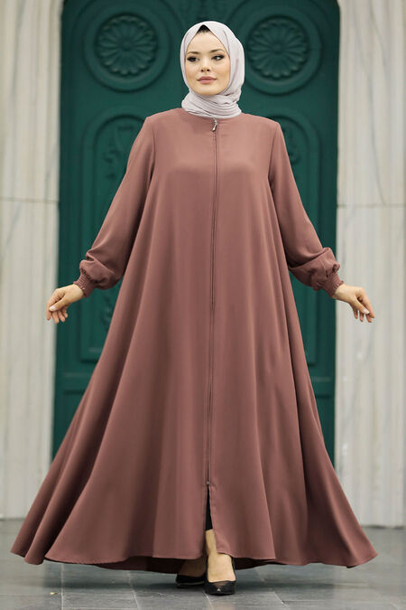  Chocolate Long Turkish Abaya 62536CK - NEVA STYLE