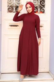  Claret Red Hijab Dress 18130BR - 1