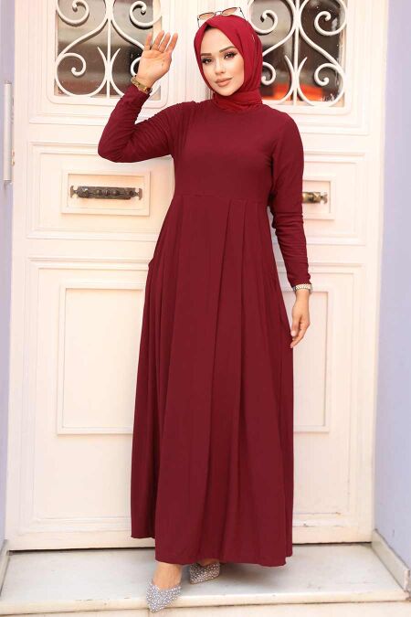  Claret Red Hijab Dress 18130BR - NEVA STYLE