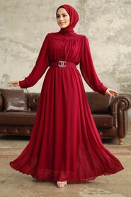  Claret Red Hijab For Women Dress 33284BR - 1