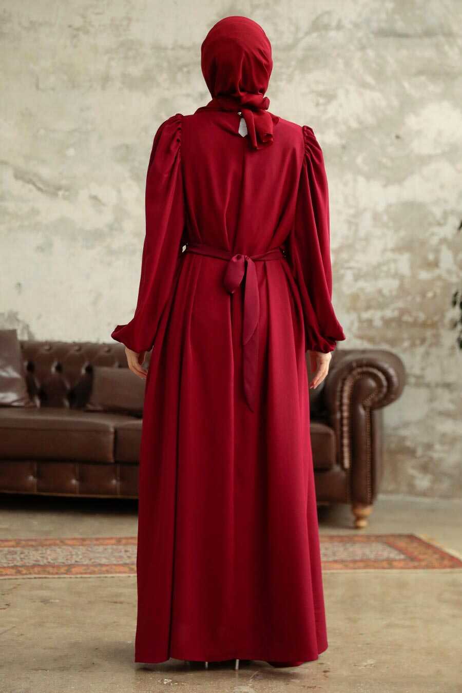  Claret Red Hijab Turkish Dress 5866BR