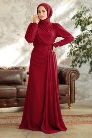  Claret Red Islamic Wedding Dress 5736BR - NEVA STYLE