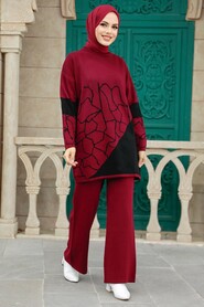  Claret Red Knitwear Hijab Dual Suit 6397BR - 2