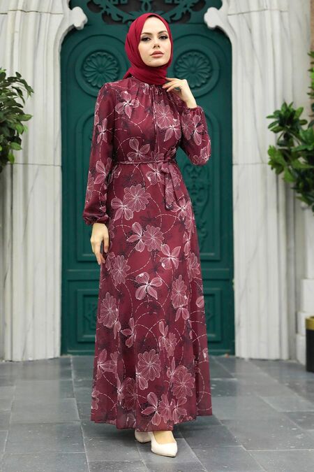  Claret Red Long Dress 279079BR - NEVA STYLE