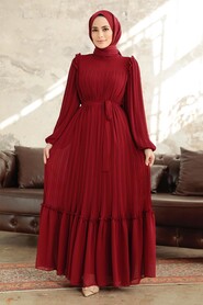  Claret Red Long Dress for Muslim Ladies 3958BR - 2