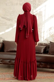  Claret Red Long Dress for Muslim Ladies 3958BR - 3