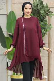 Neva Style - Claret Red Modest Tunic 24030BR - 3
