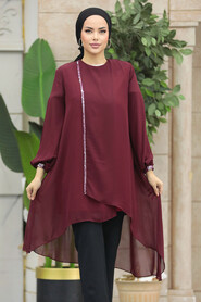 Neva Style - Claret Red Modest Tunic 24030BR - 2