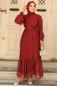  Claret Red Muslim Dress 3747BR - 1